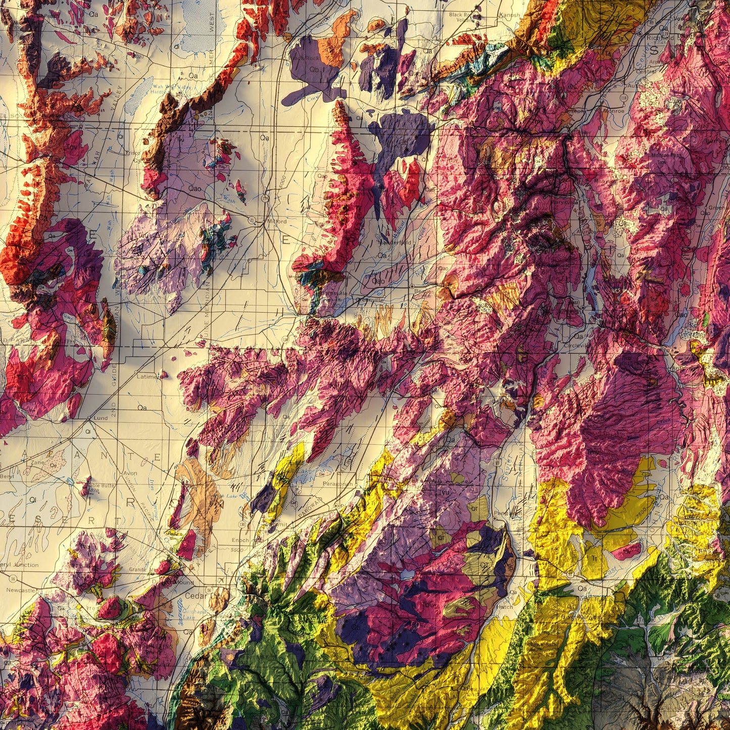 Utah 1980 Shaded Relief Map