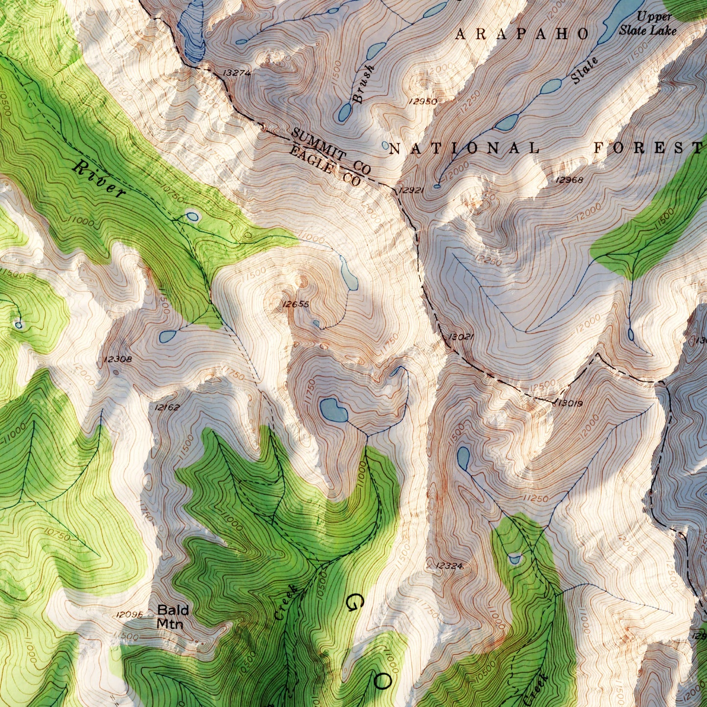 Vail, Colorado 1950 Shaded Relief Map