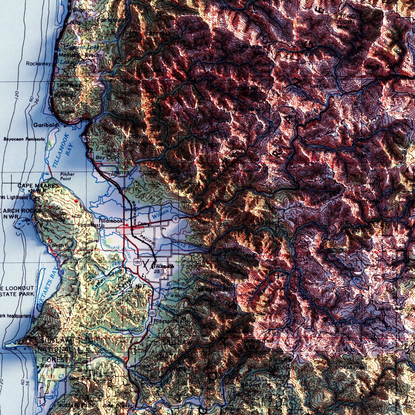 Vancouver, Washington 1958 Shaded Relief Map