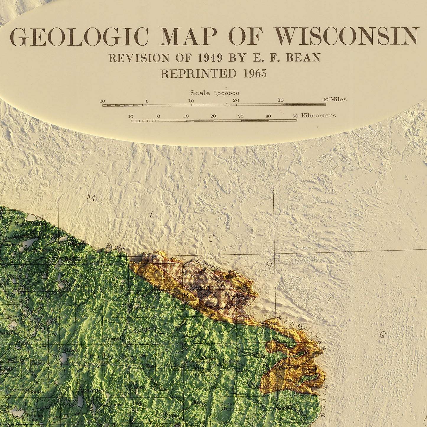 Wisconsin 1965 Shaded Relief Map