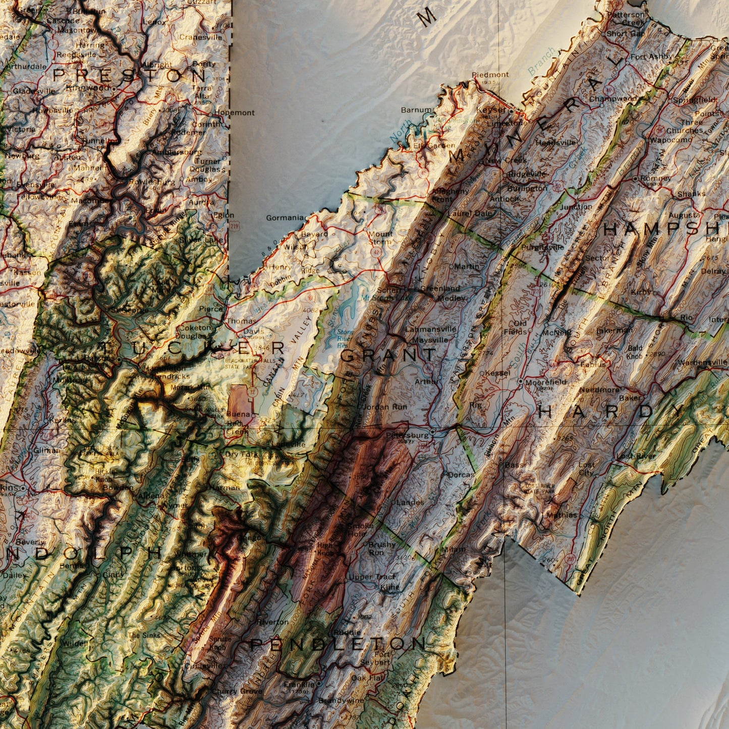 West Virginia 1984 Shaded Relief Map