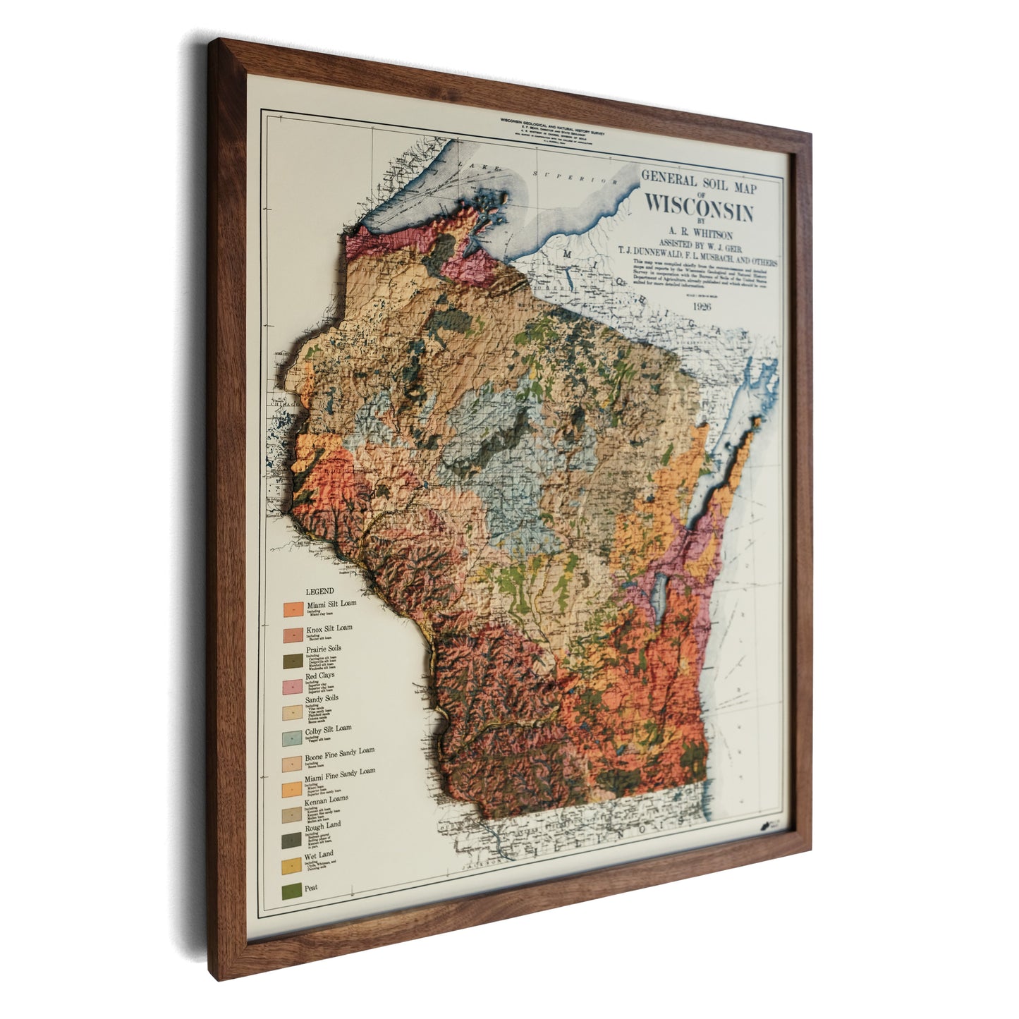 Wisconsin 1926 3D Raised Relief Map