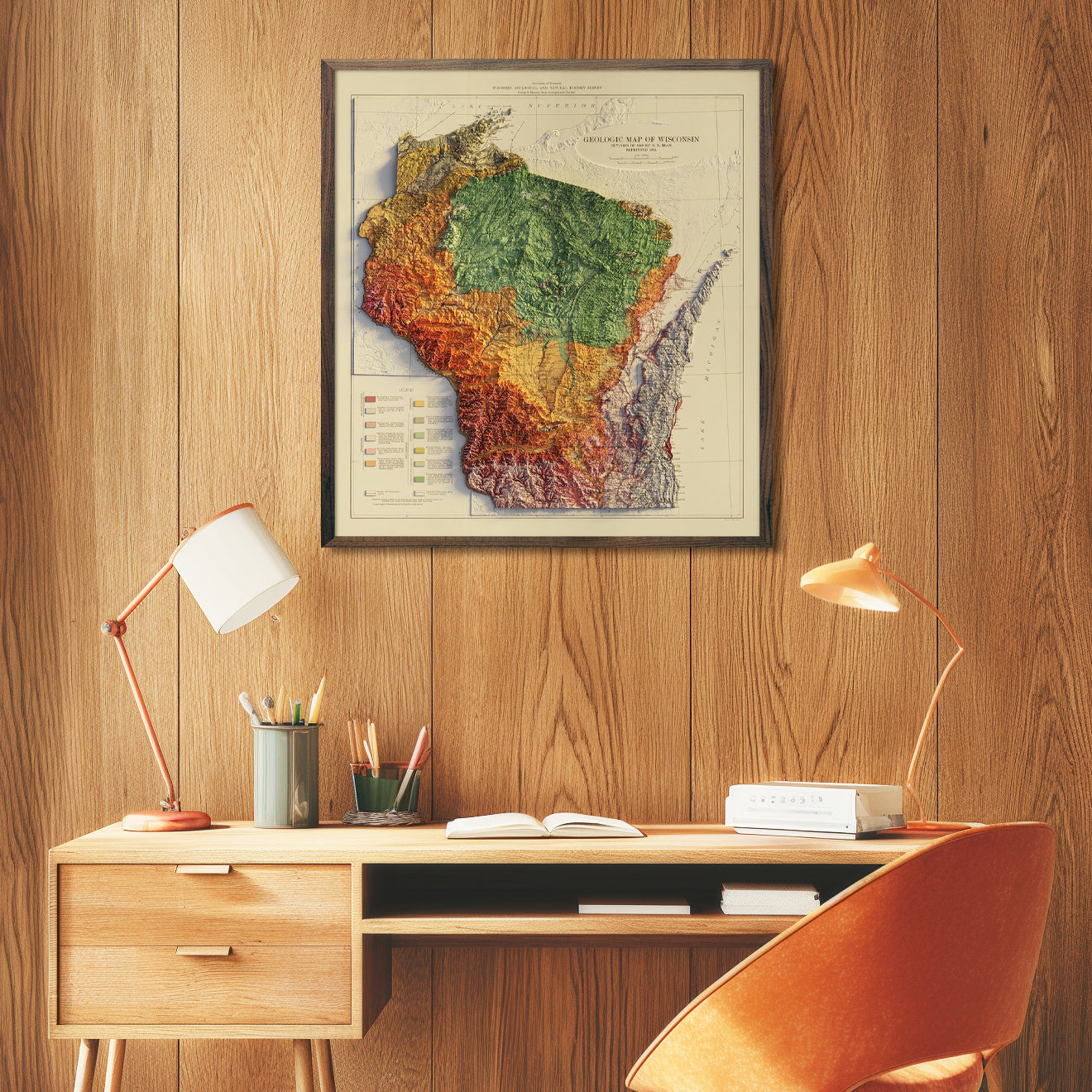 Wisconsin 1965 Shaded Relief Map