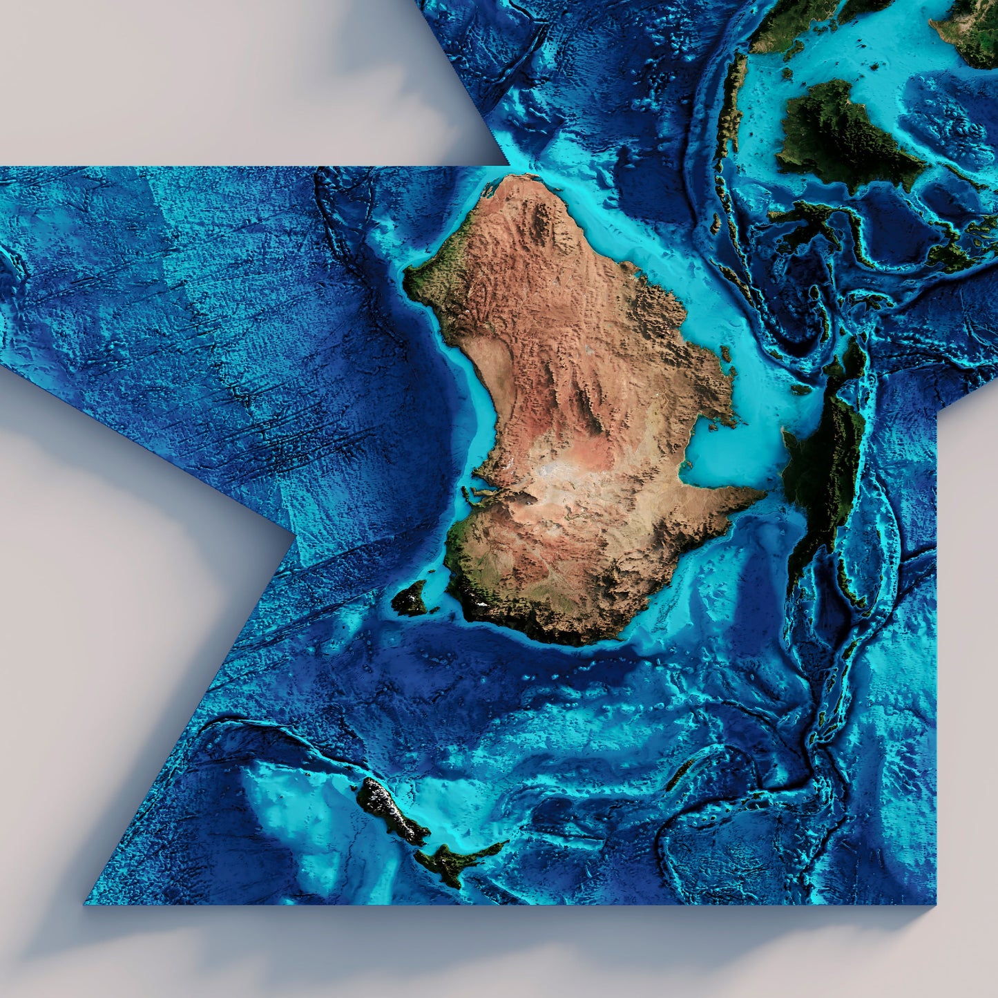 World Shaded Relief Map (Dymaxion Map)