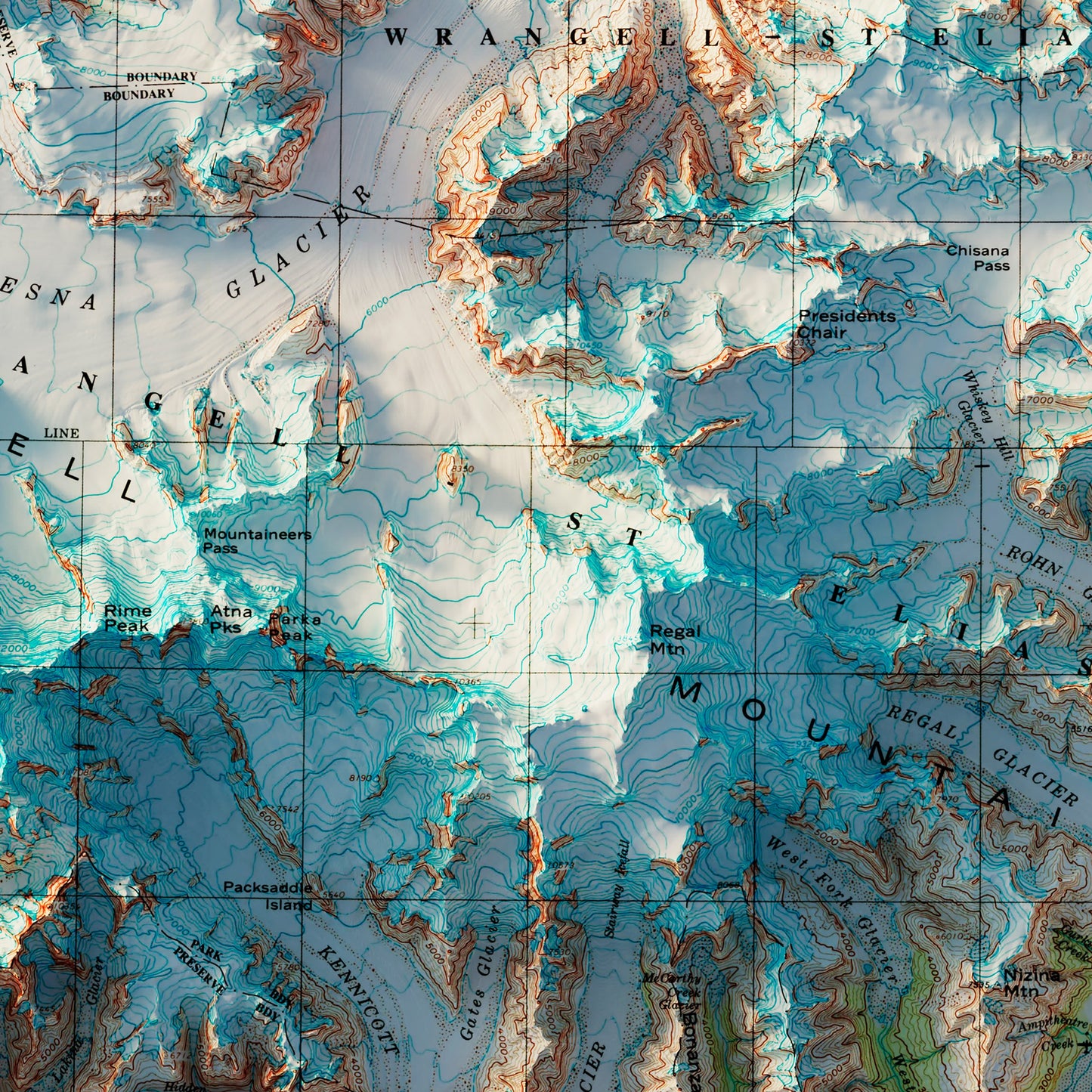 Wrangell-St. Elias, Alaska 1960 Shaded Relief Map