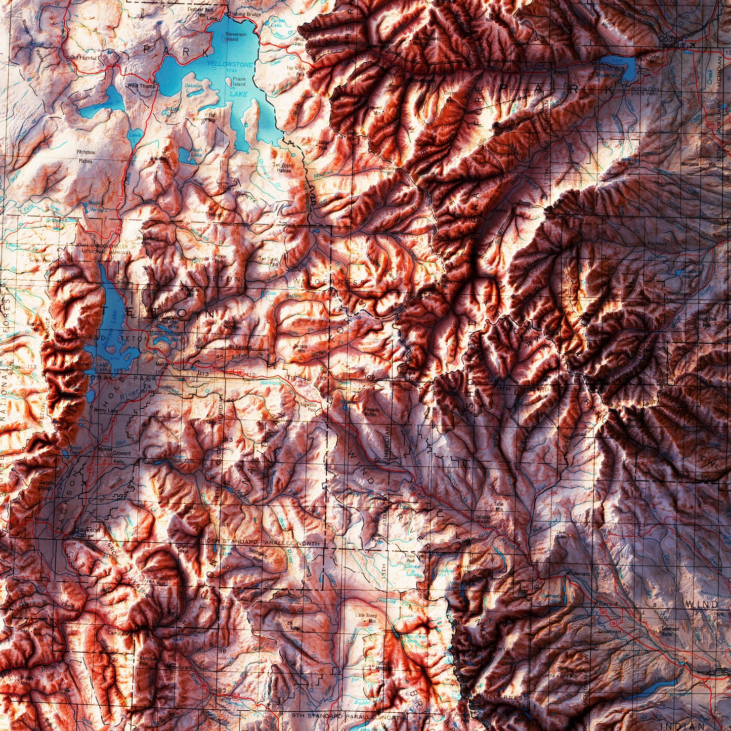 Wyoming 1980 Shaded Relief Map