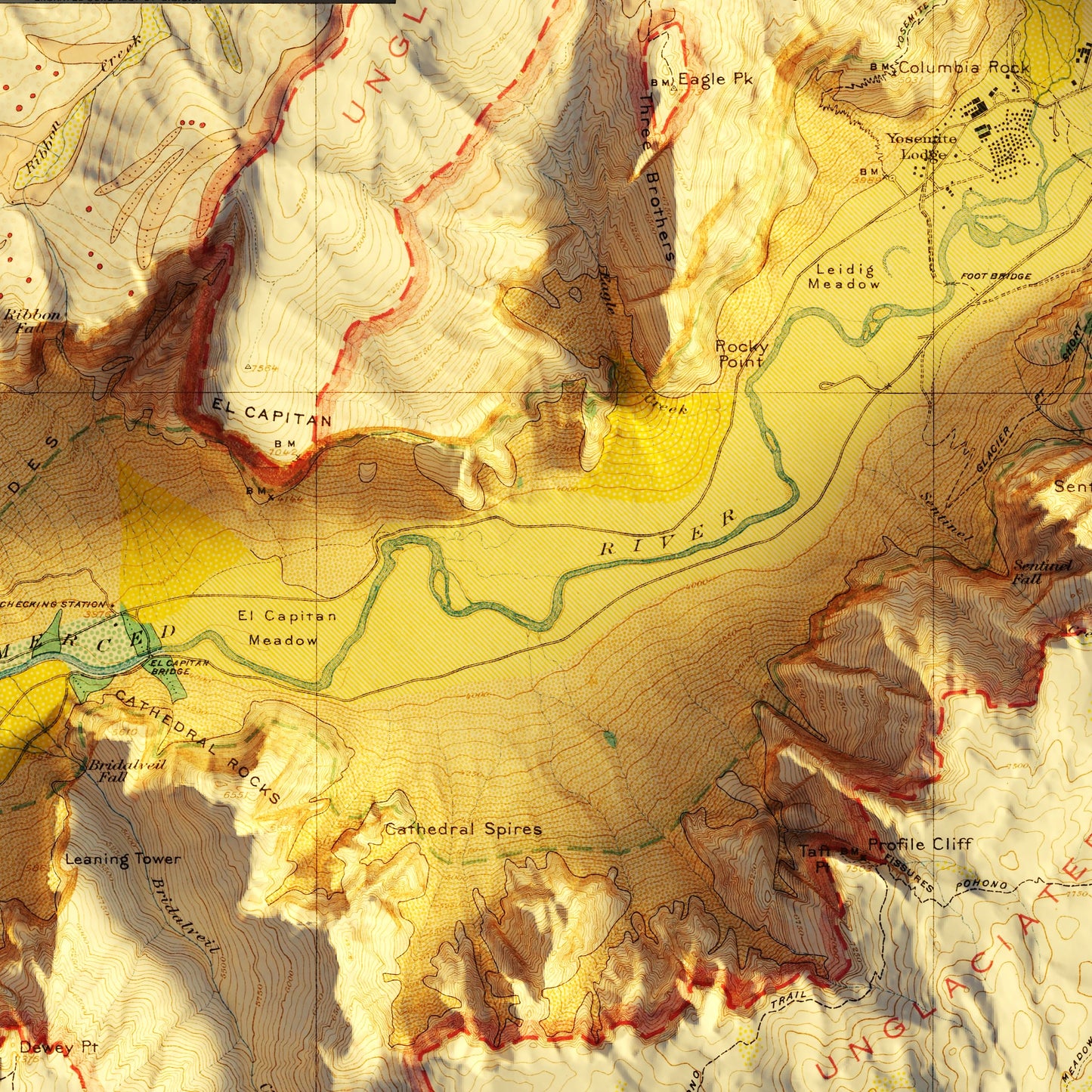 Yosemite Valley 1930 Shaded Relief Map